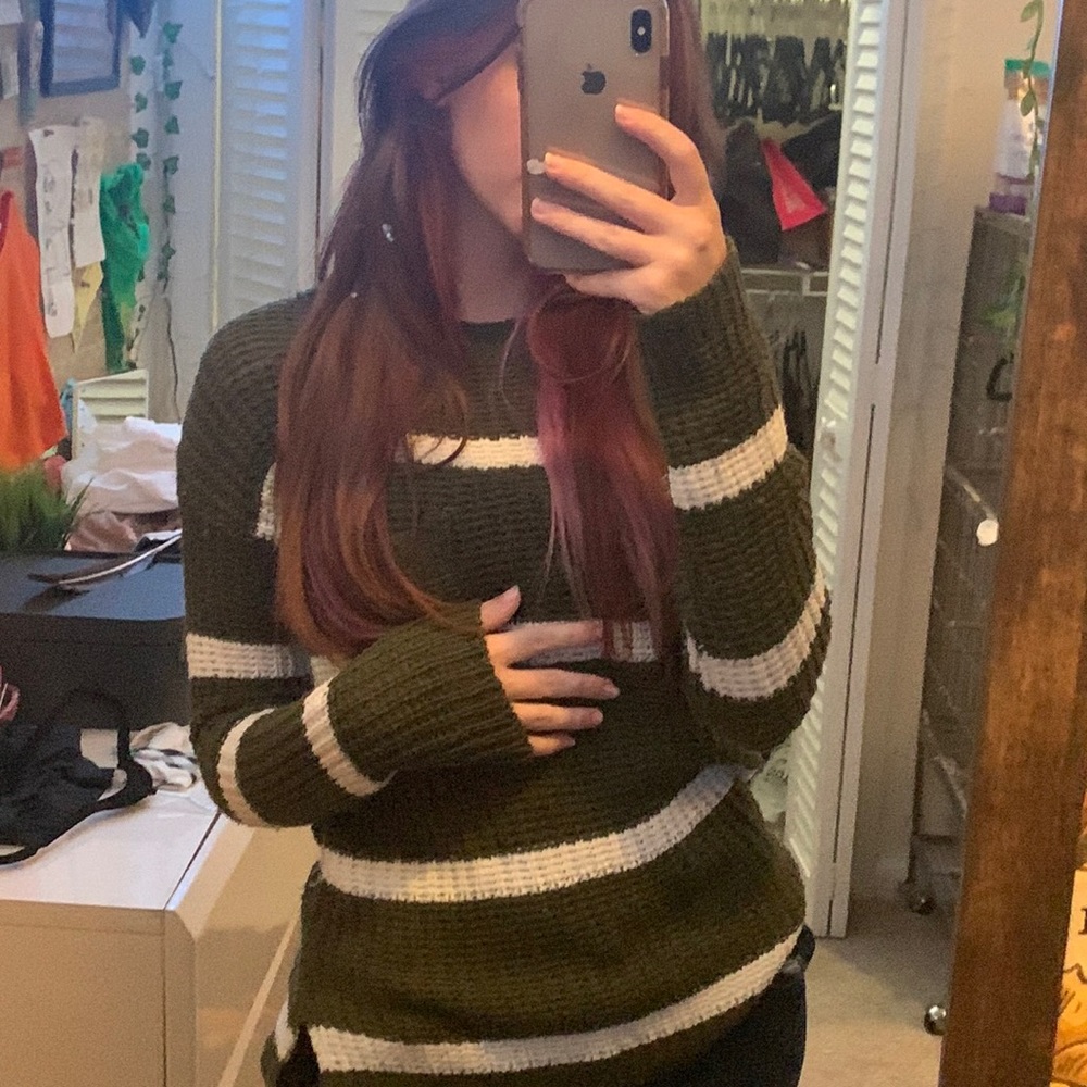 Green striped knit sweater